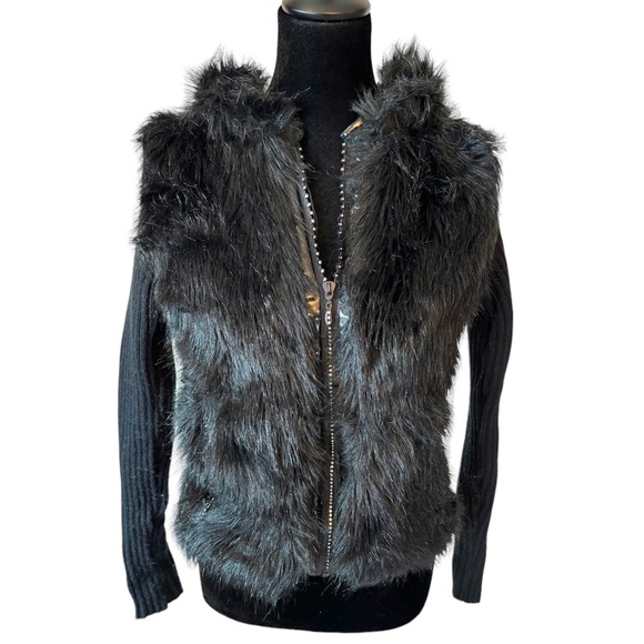 Roberto Cavalli Vintage Black Faux Fur Hooded Sweater Jacket Small - Picture 3 of 16